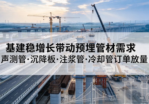 江岸基建稳增长带动预埋监测管材需求，声测管、沉降板、注浆管订单持续放量